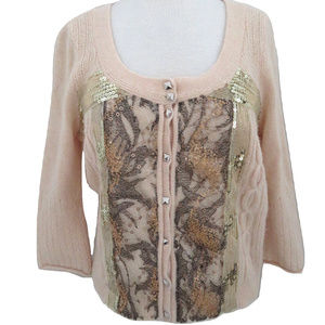 FREE PEOPLE sequin & lace front cardigan sweater